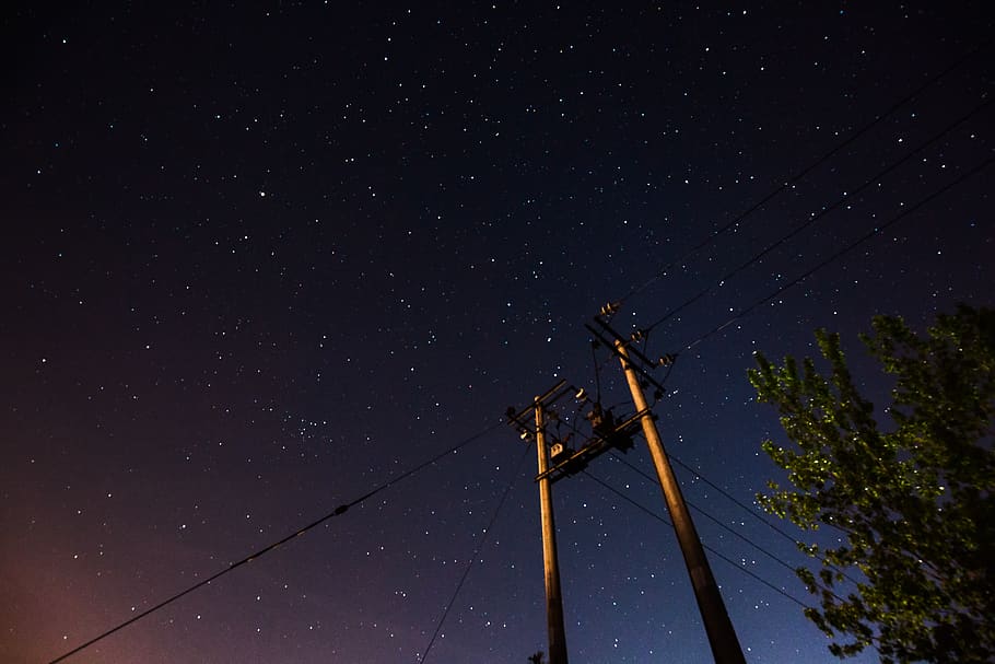 two gray street posts under dark sky, astronomy, night, astrophotography HD wallpaper