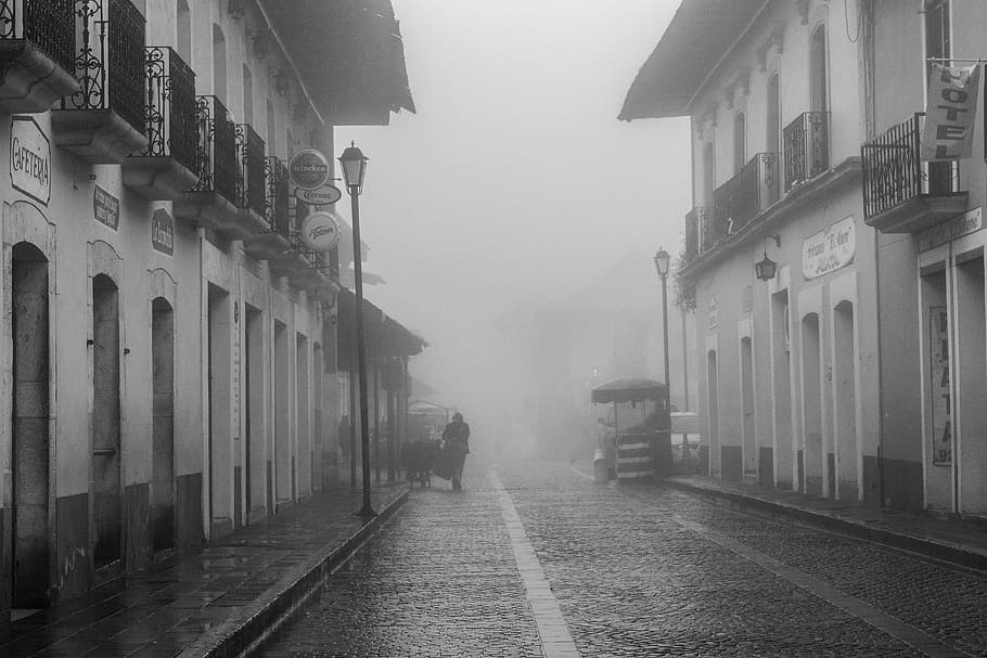 mist, hidalgo, mineral del monte, colonial, street, architecture, HD wallpaper