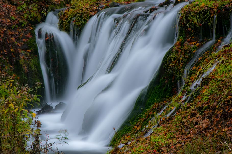 waterfall, river, long exposure, motion, blurred motion, beauty in nature HD wallpaper