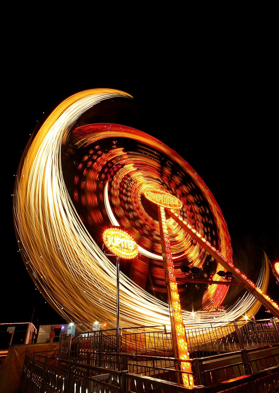 Steel Wool Amusement Park Ride, background, blur, bright, carnival, HD wallpaper