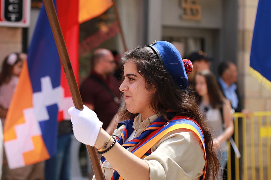 parade, girl, scouts, armenian, jerusalem, one person, headshot, HD wallpaper