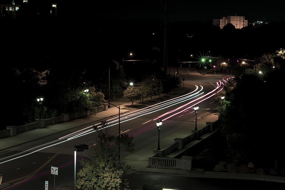 time lapse photography of road way during nighttime, intersection, HD wallpaper