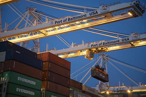 Turned on Light Crane, cargo, cargo container, cargo ship, commerce HD wallpaper