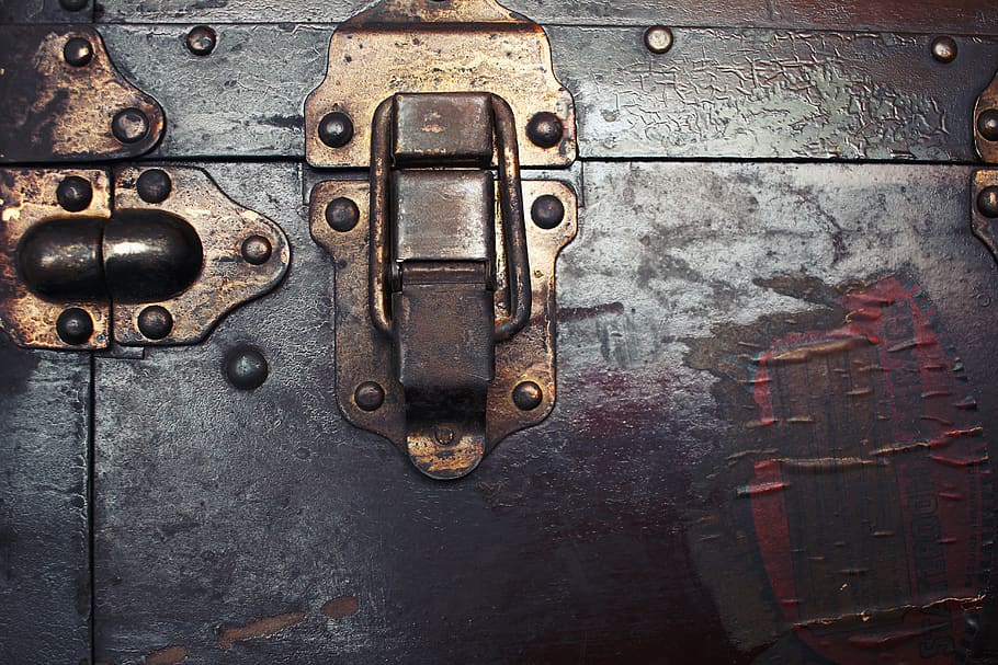 latch, leather chest, textures, overlay, old, door, metal, entrance HD wallpaper