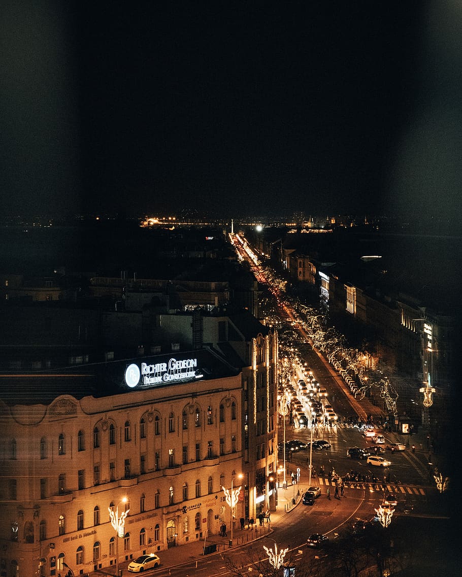 hungary, budapest, city, cityscape, street, urban, hero, lights, HD wallpaper