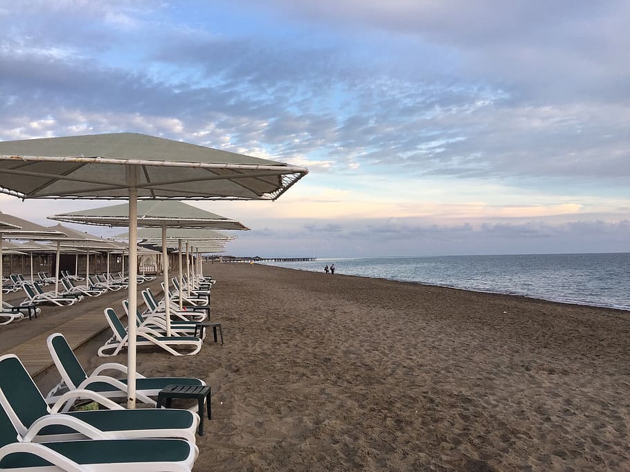 cloud, sky, beach, turkey, seaside, land, sand, water, chair HD wallpaper