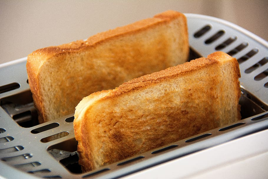 Toasted Bread on Bread Toaster, eat, food, slices of toast, white bread