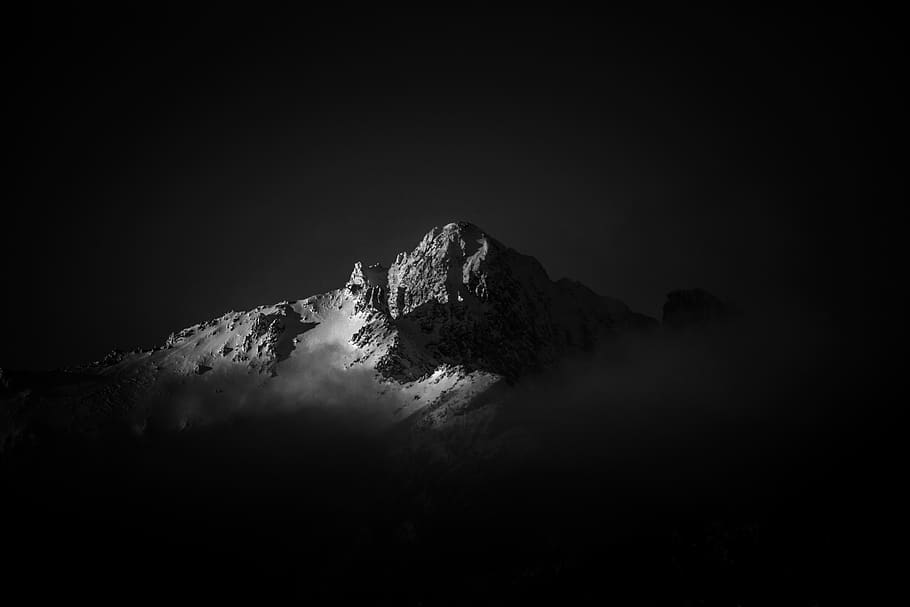 grayscale icy mountain, tranquility, tranquil scene, beauty in nature HD wallpaper