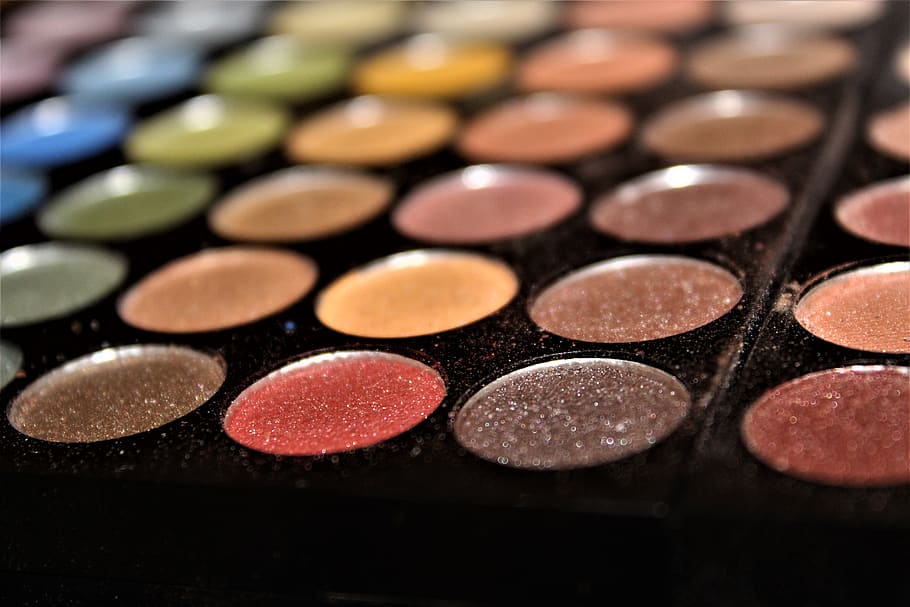black makeup palette, selective focus, circle, multi colored HD wallpaper