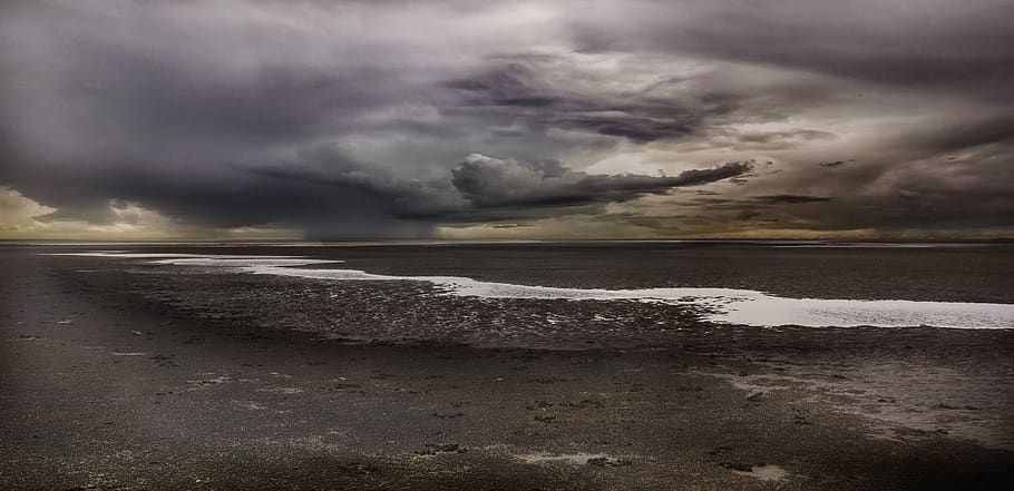 sunset, ocean, cloud, cloud - sky, storm, water, storm cloud HD wallpaper