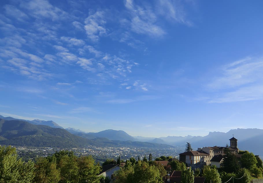 grenoble, corenc, mountains, built structure, architecture, HD wallpaper