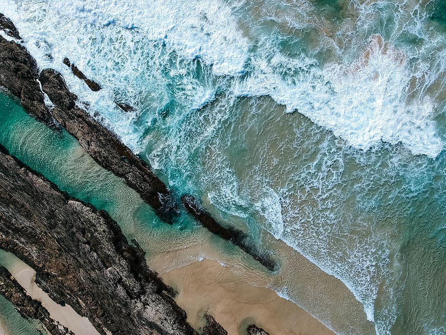 Aerial View of Ocean Wave, aerial photography, aerial shot, beach