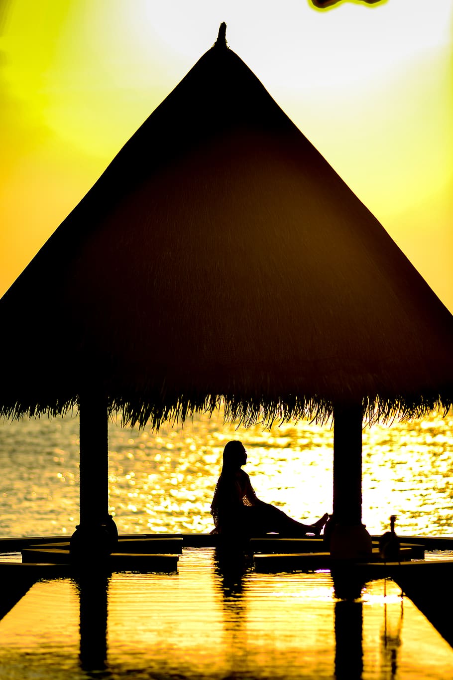 Silhouette of Black Hut, beach, coastline, cottage, evening, landscape HD wallpaper