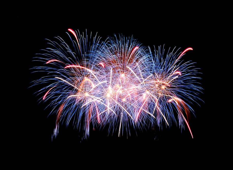 fireworks display, explosion, night, black, dark, sky, celebration of light HD wallpaper