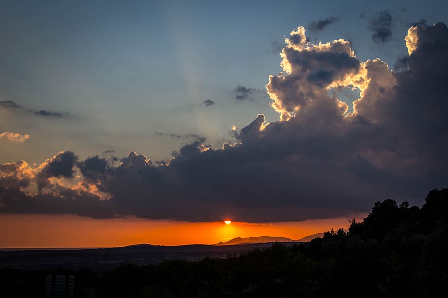 sunset, panoramic, dawn, nature, landscape, sky, outdoors, mountain HD wallpaper