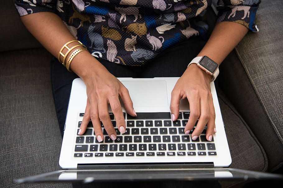 Person Using Macbook Air, apple devices, apple watch, bracelet HD wallpaper