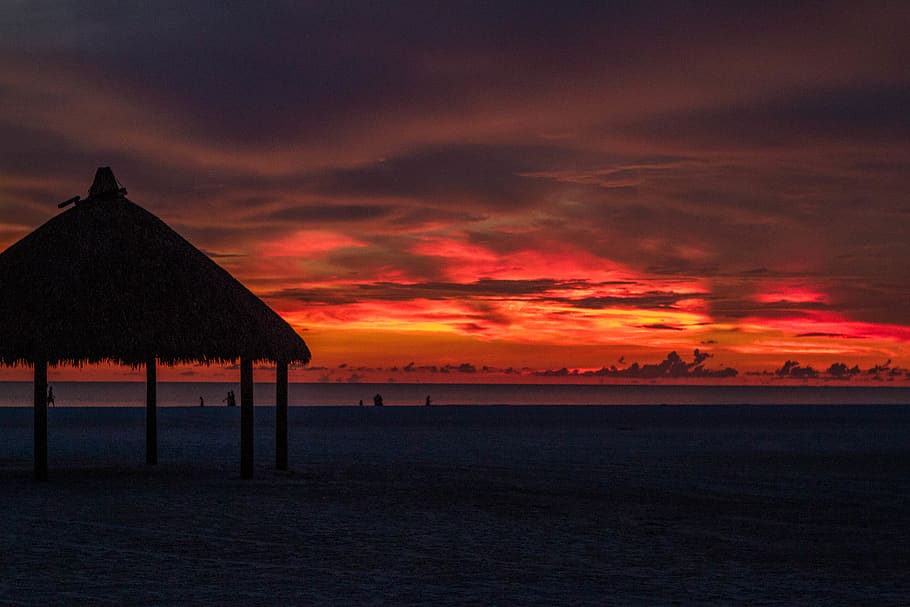 sunset, paradise, flordia, beach, hut, color, lake, sky, cloud - sky HD wallpaper