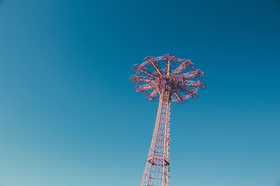 sky, blue, clear sky, low angle view, amusement park, nature HD wallpaper