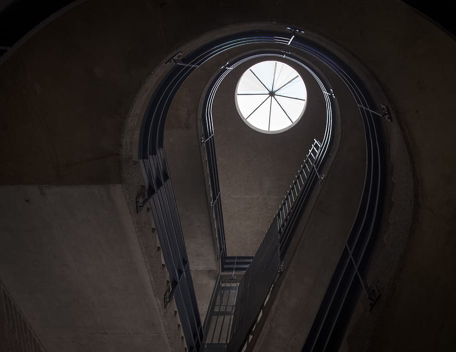 light, stairs, circle, staircase, architecture, built structure HD wallpaper
