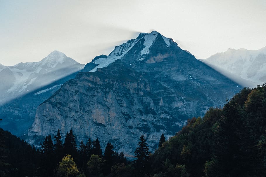 blue mountain under grey sky, mountain range, outdoors, nature HD wallpaper