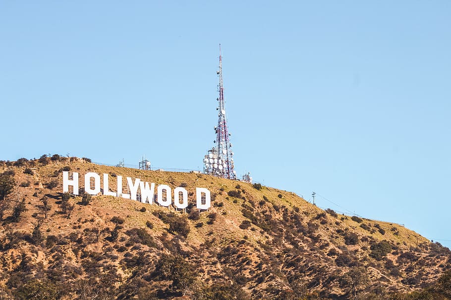united states, los angeles, hollywood sign, tower, sky, architecture, HD wallpaper