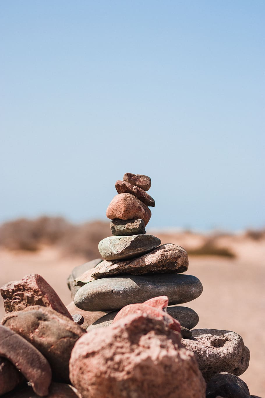 stone cairn, balance, stack, solid, stone - object, rock, sky HD wallpaper