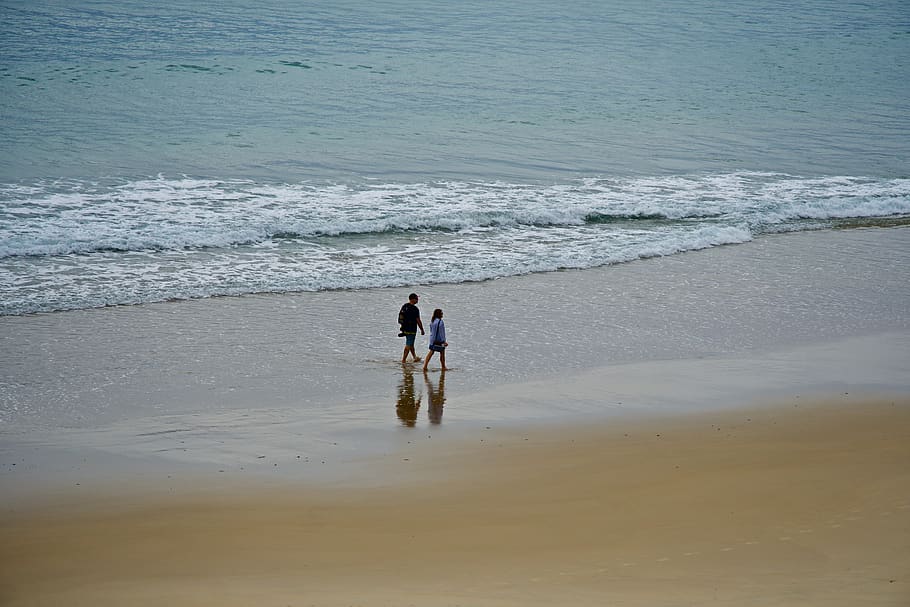 two, couple, beach, sand, together, relationship, lovers, happiness HD wallpaper