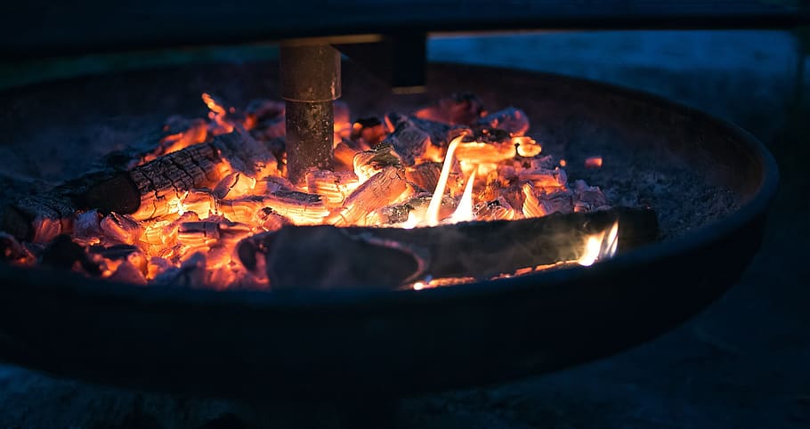 fire, embers, flame, hot, burn, wood, fireplace, heat, dark HD wallpaper