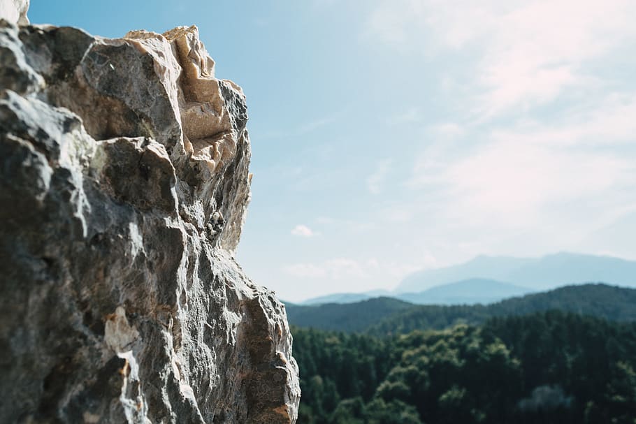 Rock, daylight, macro, scenic, sky, stone, summer, sunny, mountain HD wallpaper