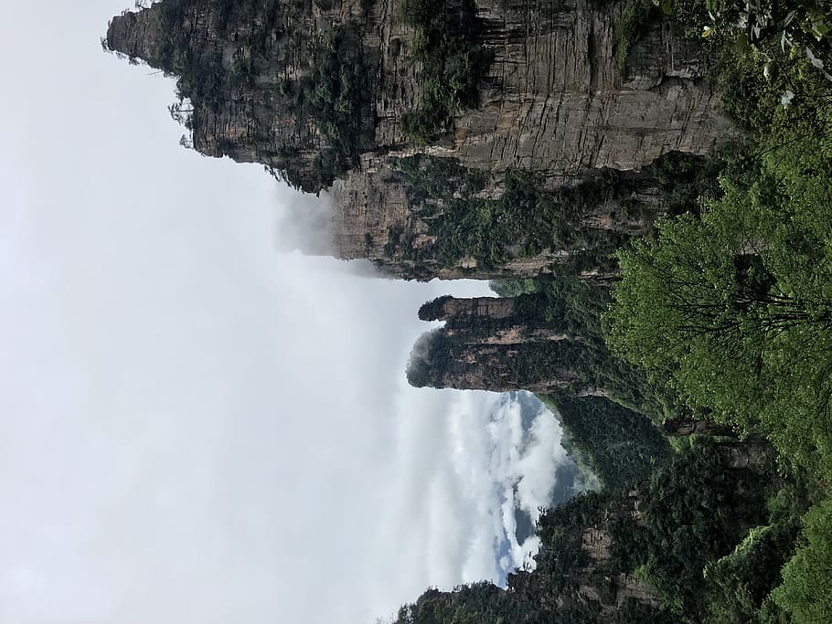 green covered rock mountains, outdoors, cliff, nature, china HD wallpaper