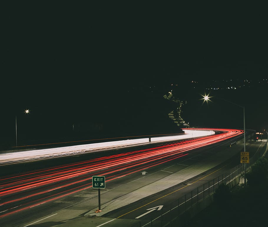 road, way, highway, light, asphalt, tarmac, long exposure, night HD wallpaper