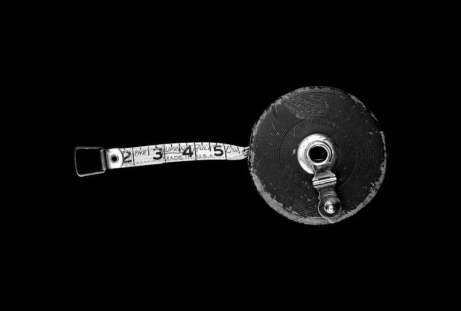 tape measure, ruler, still life, tool, object, black and white, HD wallpaper
