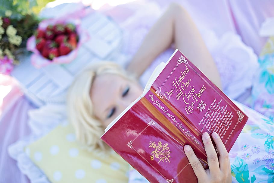 Woman Lying on Bed While Reading Book, attractive, blur, christmas HD wallpaper