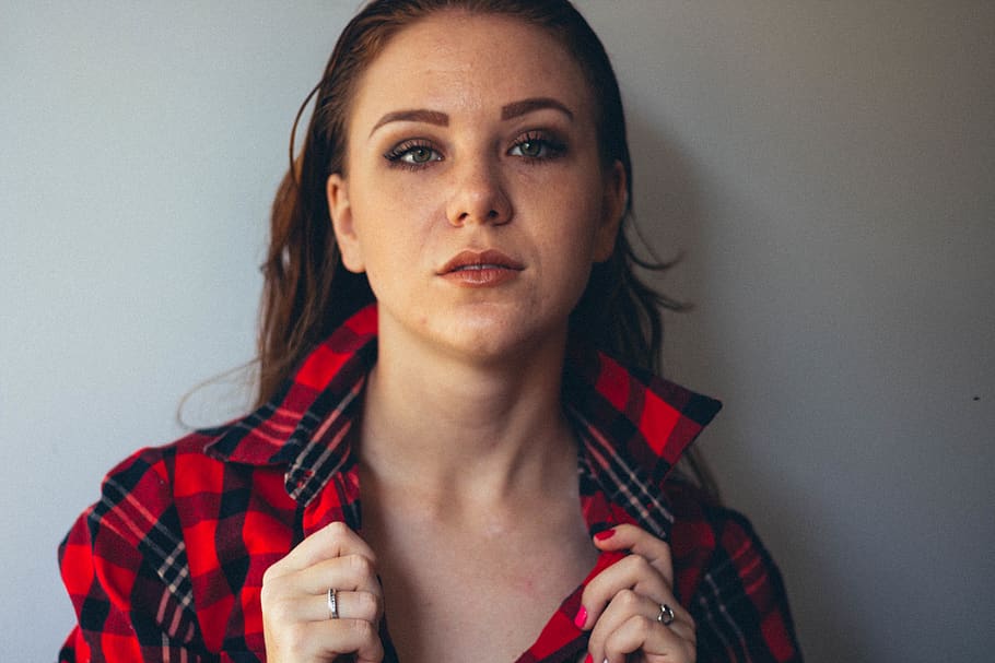 Woman In Red And Black Plaid Button-up Shirt, beautiful, beauty HD wallpaper