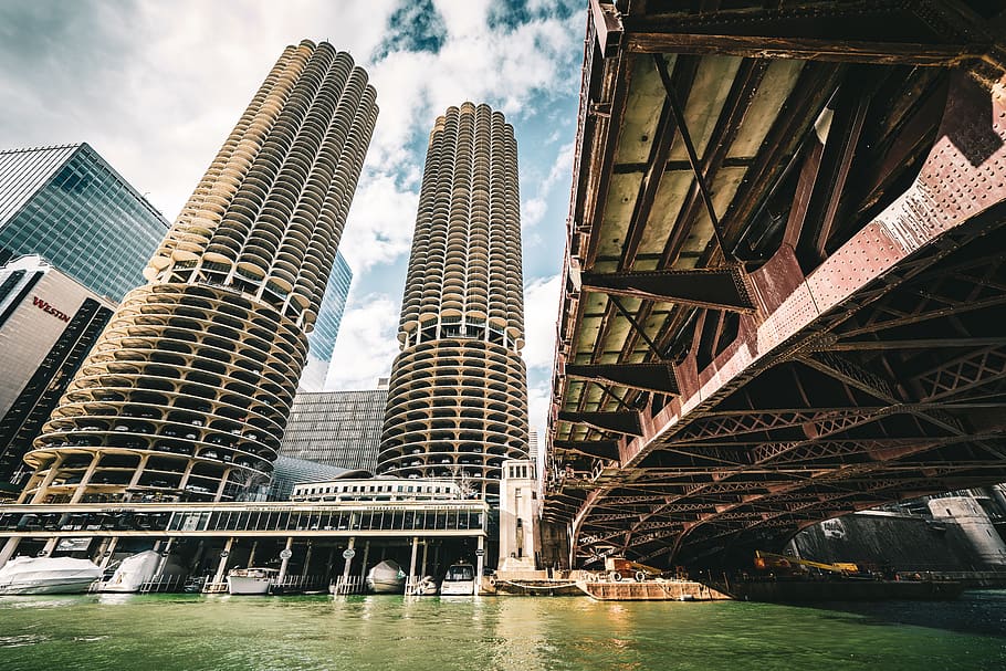 bridge and high-rise building, housing, condo, high rise, town HD wallpaper