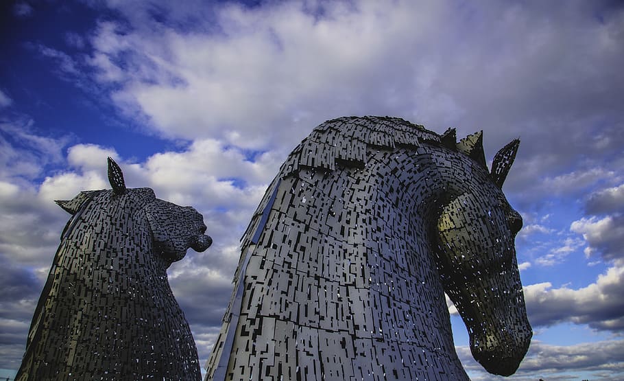 Photography of Two Silver Horse Statue, art, clouds, daylight HD wallpaper