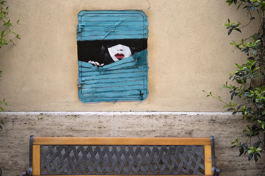 blue and black wall decor, furniture, bench, art, rome, street HD wallpaper