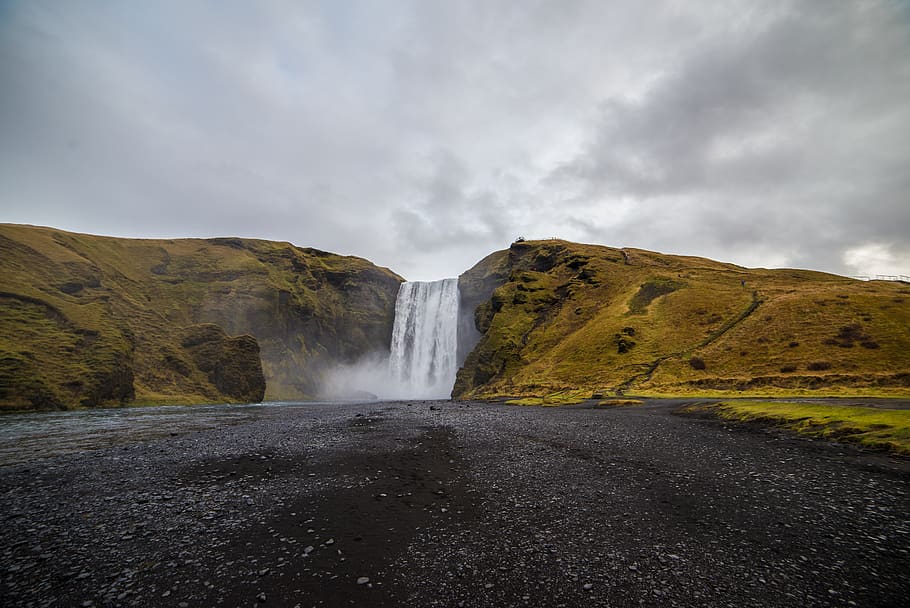 iceland, waterfall, stream, scenics - nature, cloud - sky, beauty in nature HD wallpaper