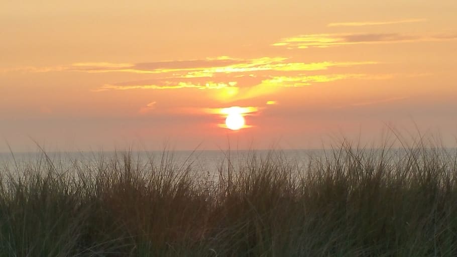 sunset, north sea, evening sky, beauty in nature, tranquility HD wallpaper