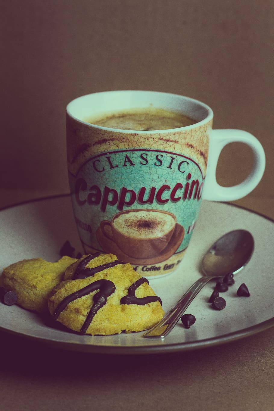 cappuccino, caffe, coffee, chocolate biscuits, food and drink HD wallpaper