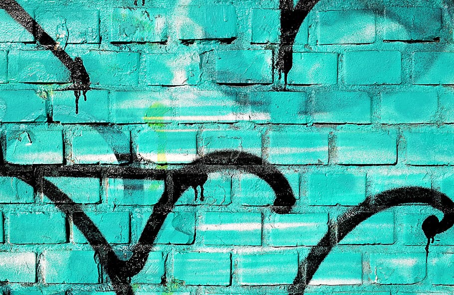 teal and black graffiti wall, full frame, textured, backgrounds, HD wallpaper