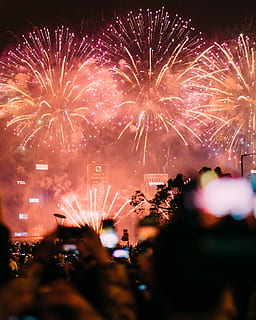 fireworks display, nature, outdoors, night, hong kong, human HD wallpaper