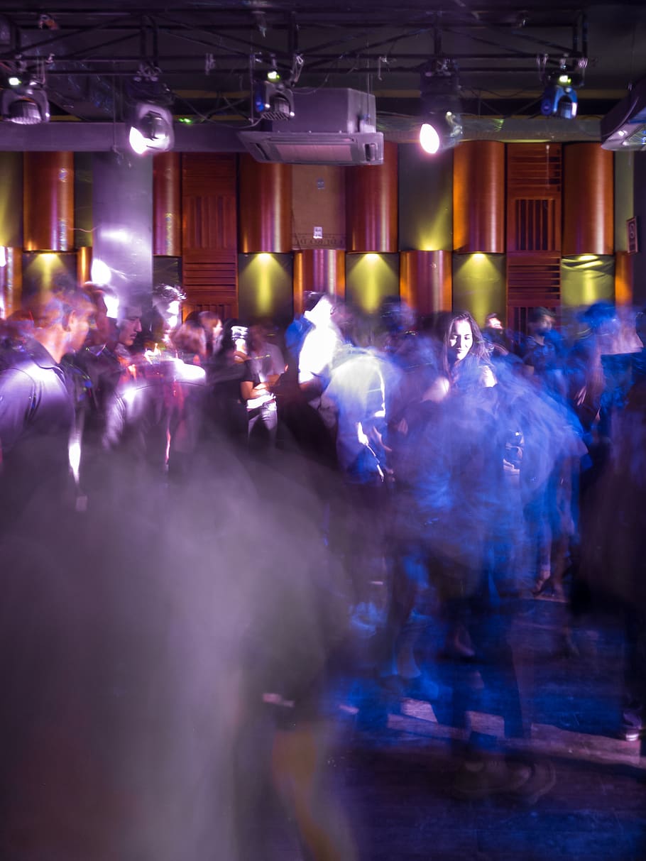 dance floor, music, club, crowd, light exposure, light trails, HD wallpaper