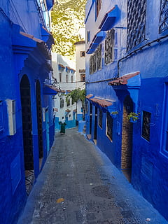 path, walkway, sidewalk, pavement, flagstone, blue, morocco HD wallpaper