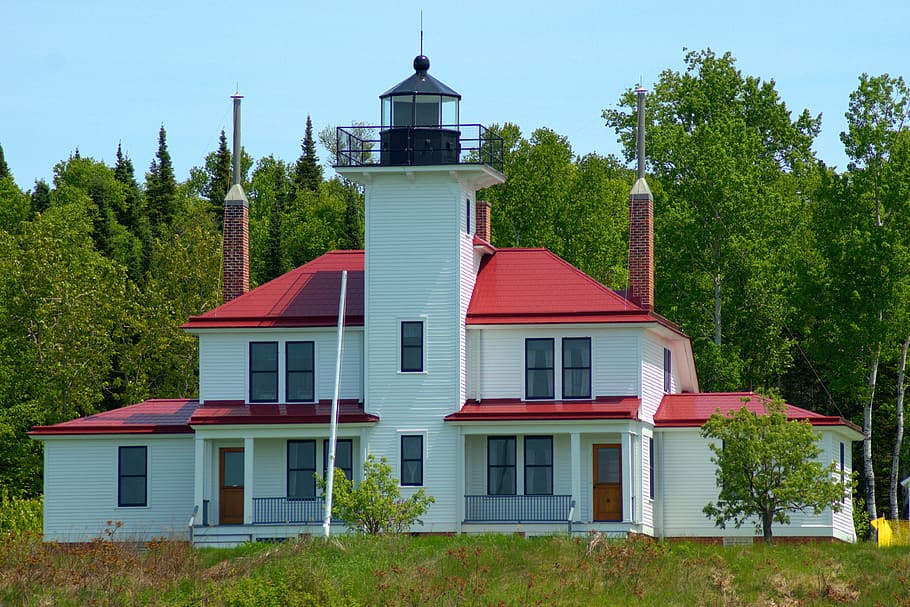 raspberry island light, wisconsin, lighthouse, structure, apostle islands HD wallpaper