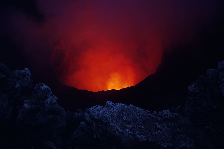Volcano, nature, fire, lava, erupting, geology, smoke - physical structure HD wallpaper