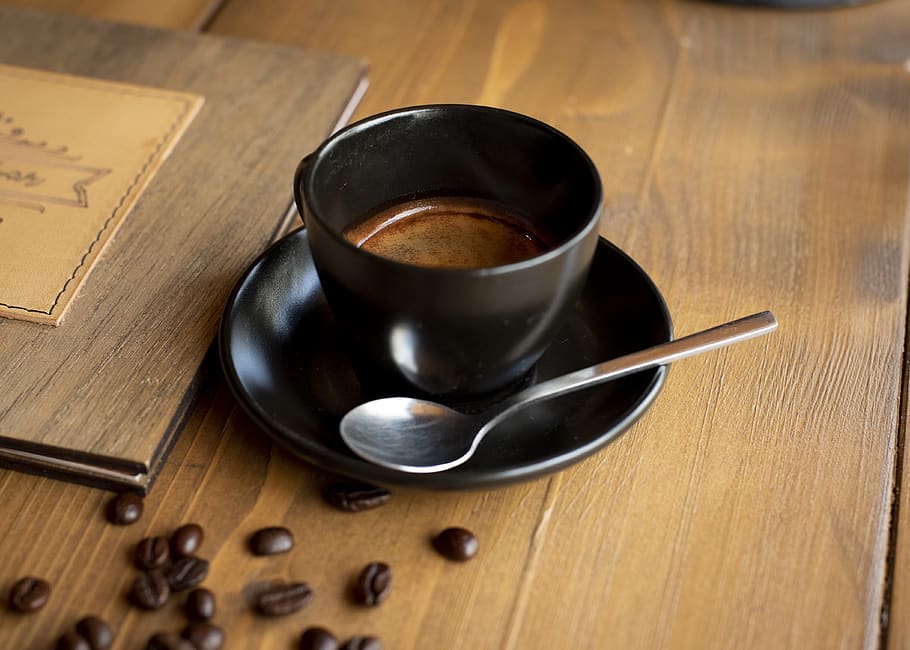 coffee, espresso, cafe, brown, black, spoon, food and drink HD wallpaper