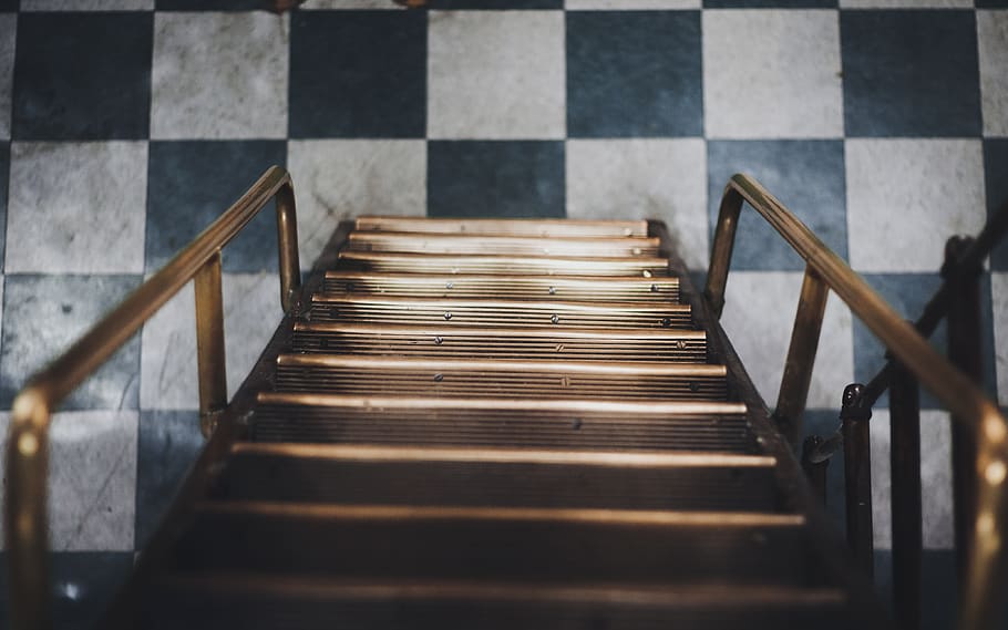 stairs, railing, no people, staircase, selective focus, indoors HD wallpaper