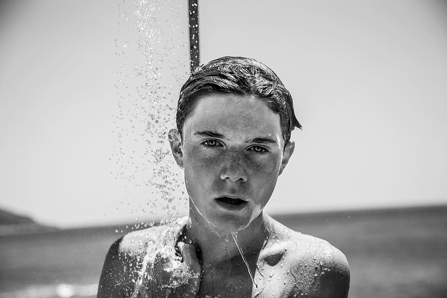 man, boy, model, water, beach, sea, ocean, person, portrait HD wallpaper