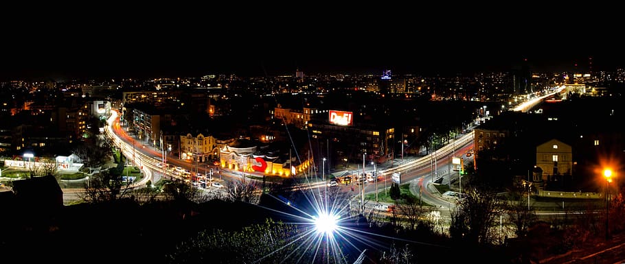 bulgaria, plovdiv, night plovdiv, cars, nature, lights, landscape, HD wallpaper